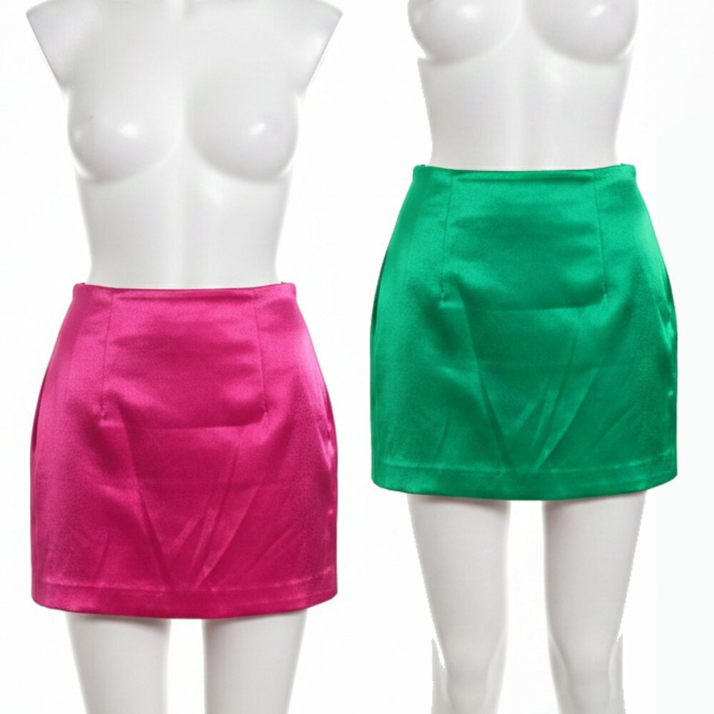 ZARA Satin Mini Skirts (2) – NWT – Size M – Emerald Green & Fuchsia